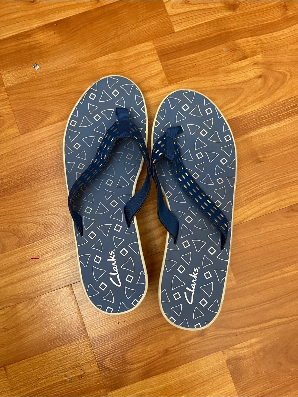 Clarks Liya Bevin Sandal Thong Slip On Low Wedge Blue Size 10